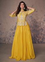 Real Chinnon Silk Yellow Wedding Wear Embroidery Work Readymade Gown With Dupatta